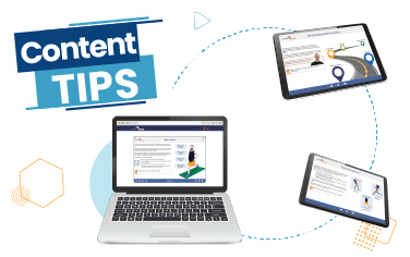 Content tips, laptop, and floating tablets