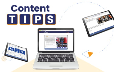 Content tips graphic with laptop and floating tablets