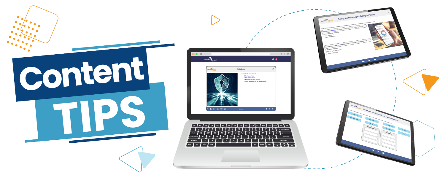 Content tips, laptop, and floating tablets