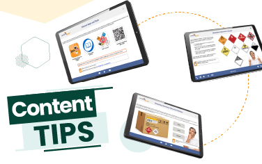 Content tips, laptop, and floating tablets