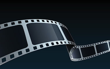 3D film strip cinema on blue background