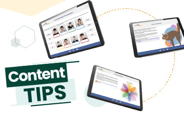 Content Tips with floating tablets displaying CarriersEdge course screenshots