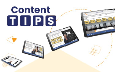 Multiple screens floating with images from content course