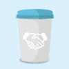 Illustration of a grey coffee cup with blue lid